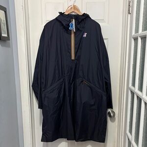 NWT K-Way Unisex Navy Hooded Terence Raincoat Rain Poncho Size L